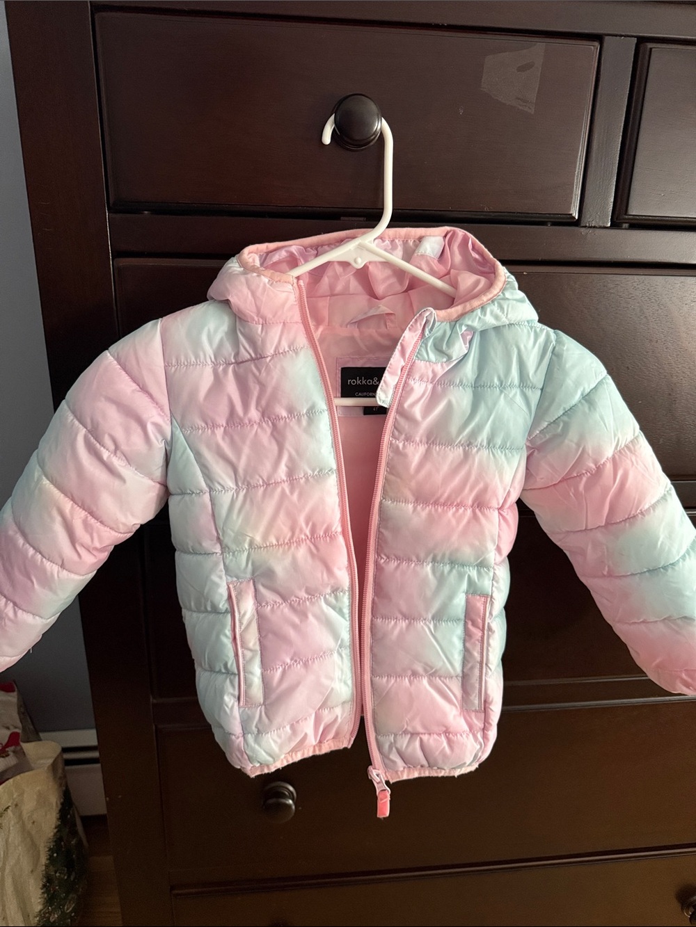 Girls' Pink & Light Blue Hooded Ombre Puffer Jacket